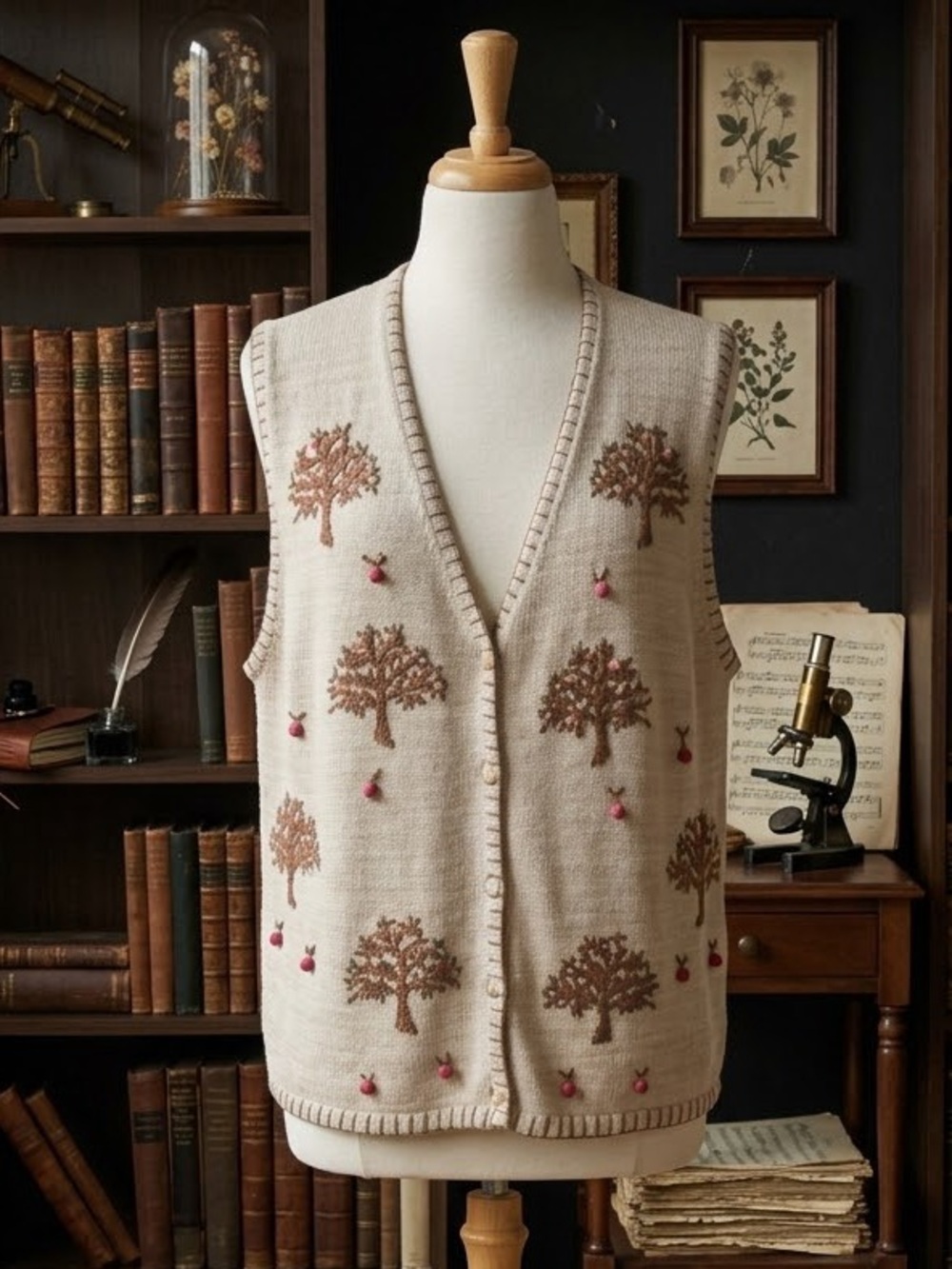 Vintage Tabi International Embroidered Fruit Tree Knit Vest